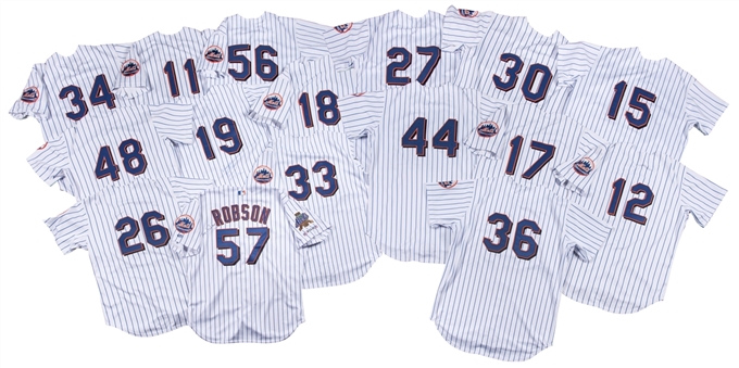 Lot of (16) Late 1990s & Early 2000s New York Mets Game Used Home Pinstriped Jerseys - 2 Signed (Beckett PreCert)